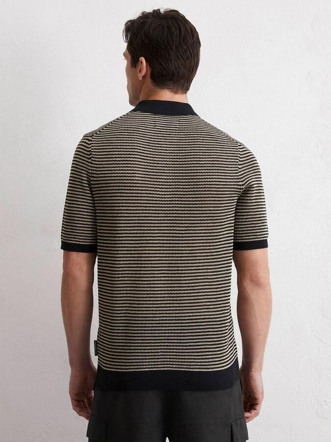 Marc O'Polo T-shirt Knitted Poloshirt Strepen Zwart Beige - Foto 3