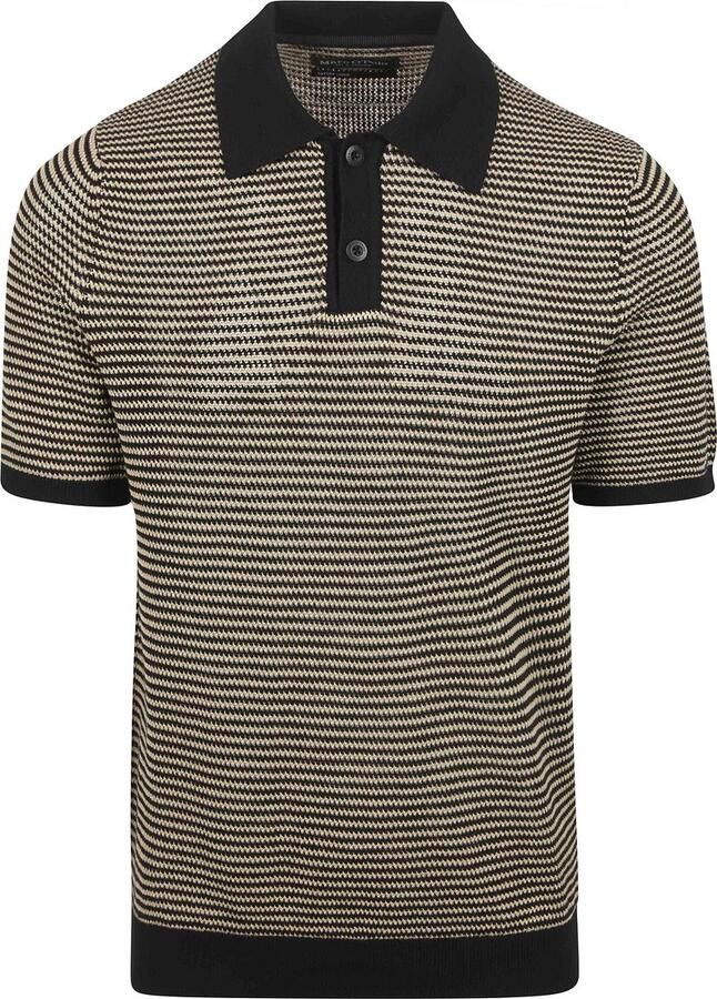 Marc O'Polo T-shirt Knitted Poloshirt Strepen Zwart Beige