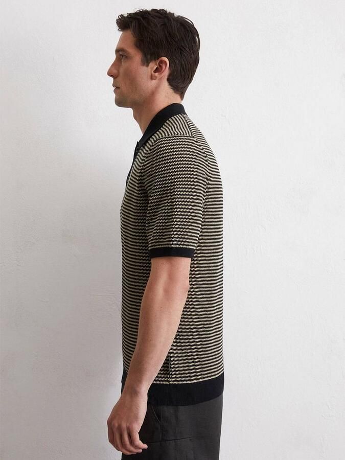 Marc O'Polo T-shirt Knitted Poloshirt Strepen Zwart Beige - Foto 3