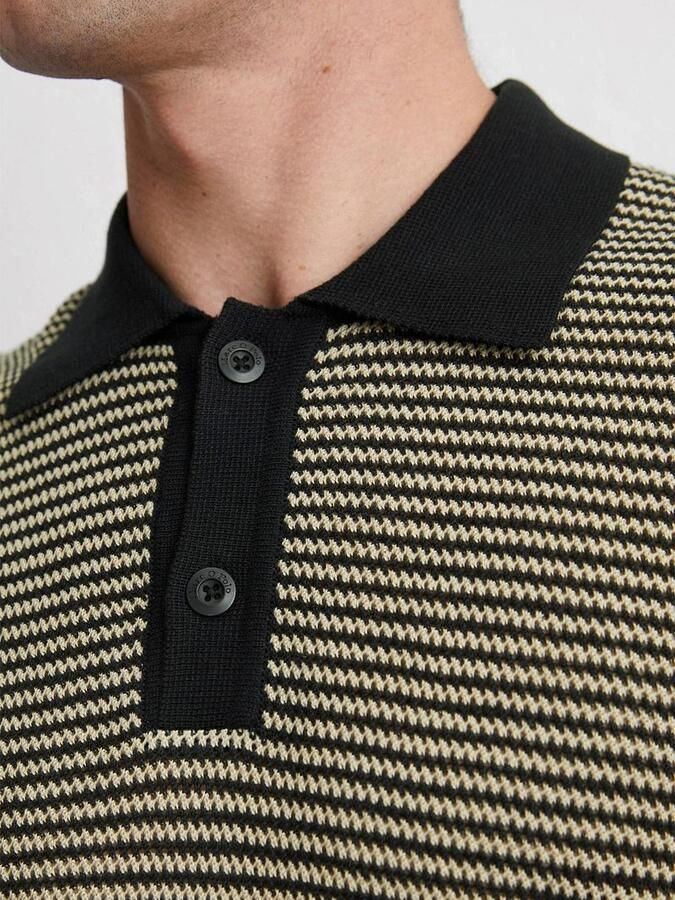 Marc O'Polo T-shirt Knitted Poloshirt Strepen Zwart Beige - Foto 5