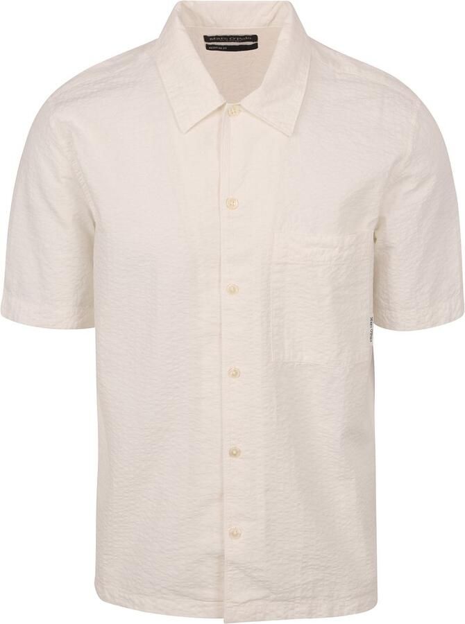 Marc O'Polo Overhemd Lange Mouw Overhemd Short Sleeves Seersucker Off White