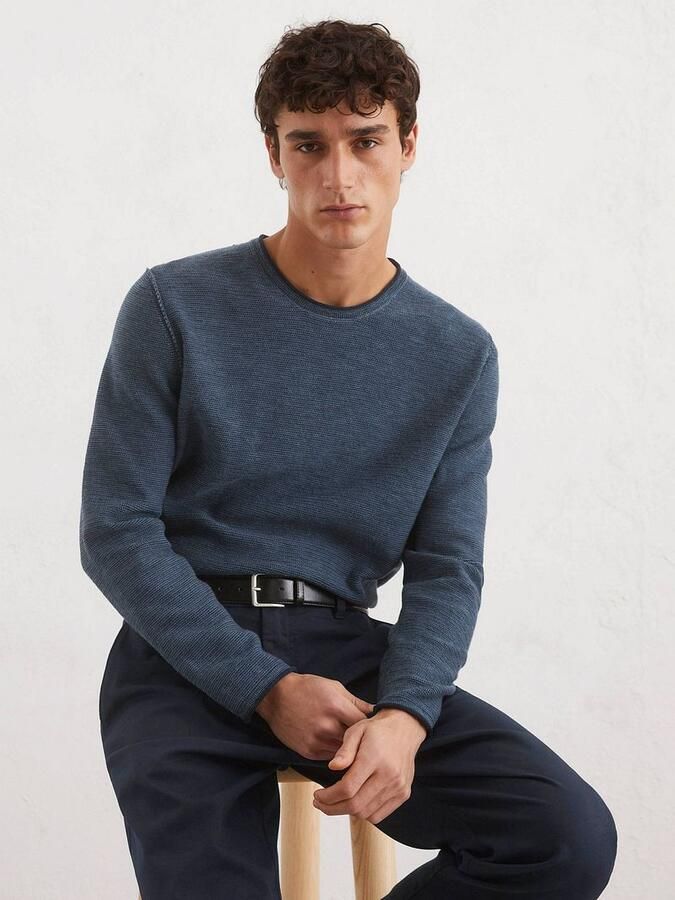 Marc O'Polo Pullover Crewneck Cotton Linen Dark Blue - Foto 2