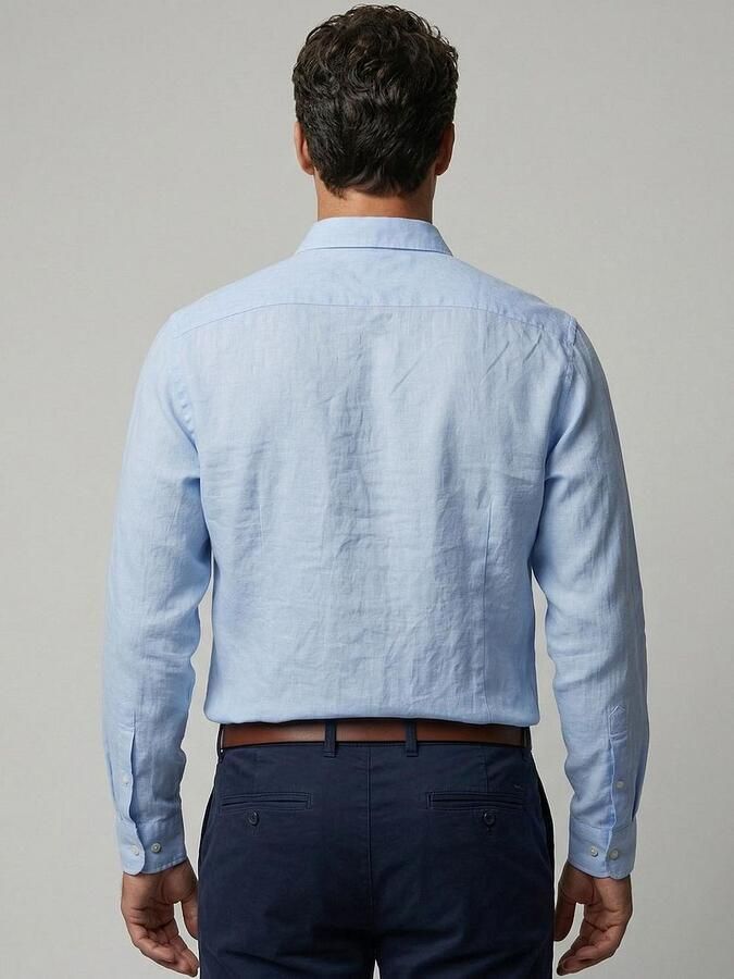 McGregor Overhemd Cotton Linen Lichtblauw - Foto 3