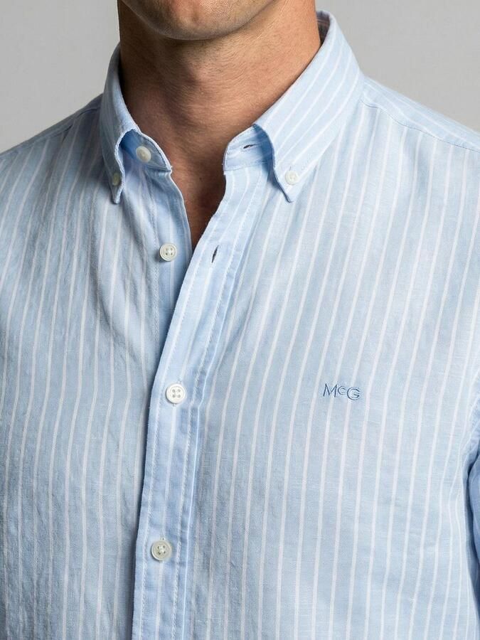 McGregor Overhemd Cotton Linen Strepen Lichtblauw - Foto 2