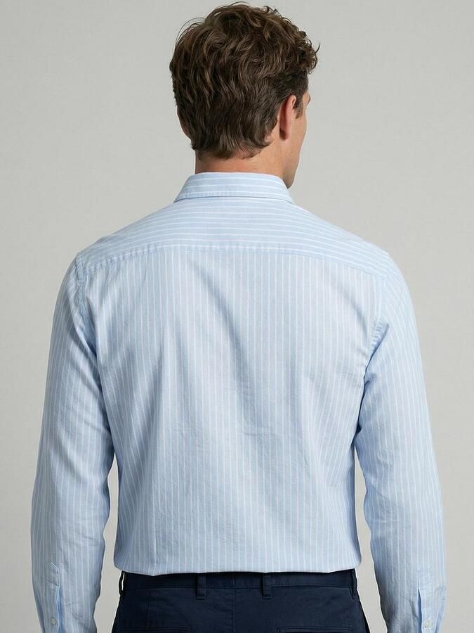 McGregor Overhemd Cotton Linen Strepen Lichtblauw - Foto 3