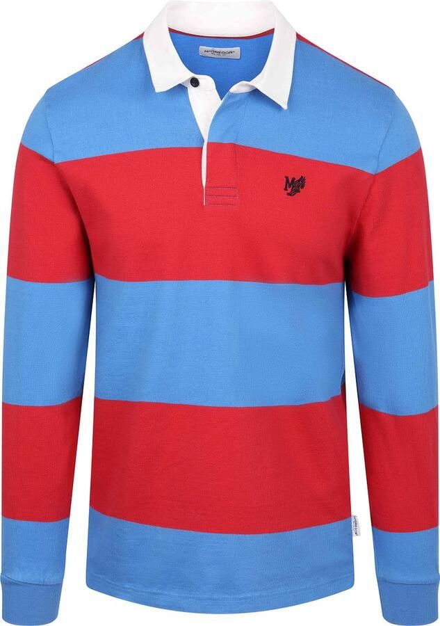 Mcgregor Polo Shirt Lange Mouw Rugbyshirt Streep Blauw Rood