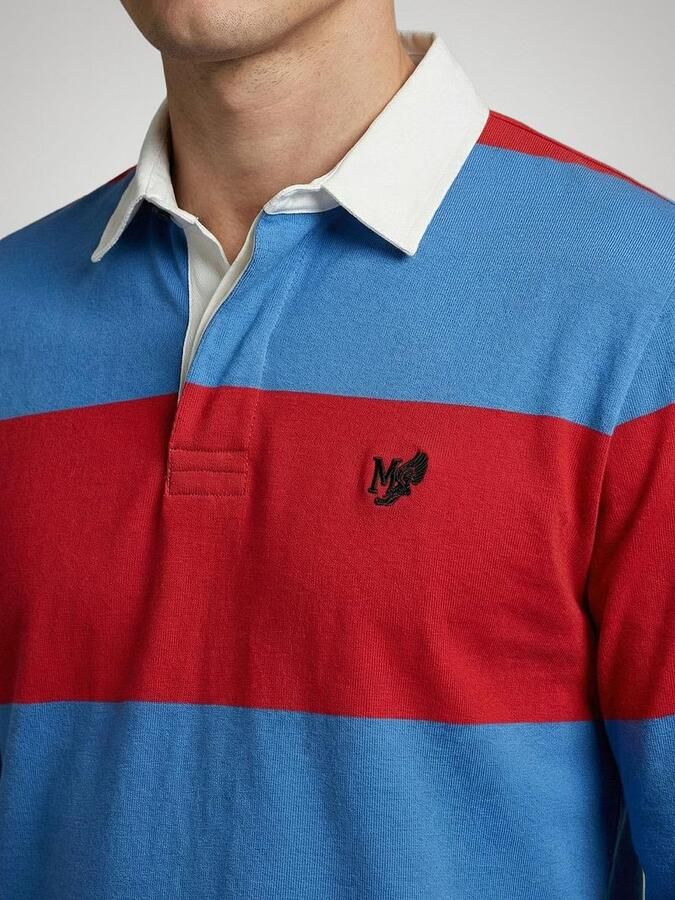 Mcgregor Polo Shirt Lange Mouw Rugbyshirt Streep Blauw Rood - Foto 2