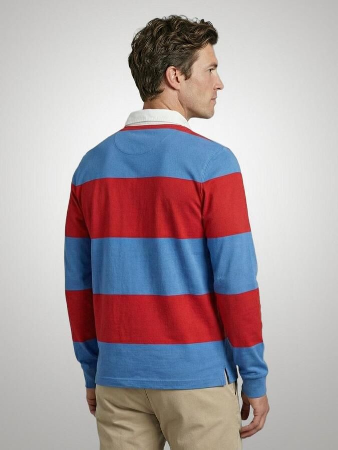Mcgregor Polo Shirt Lange Mouw Rugbyshirt Streep Blauw Rood - Foto 3