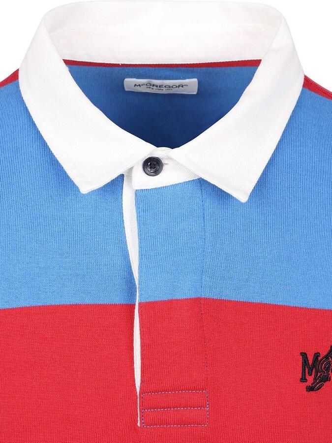 Mcgregor Polo Shirt Lange Mouw Rugbyshirt Streep Blauw Rood - Foto 4