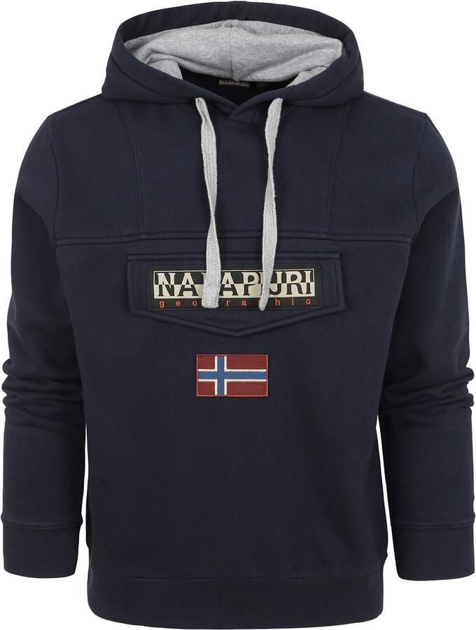 Napapijri Hoodie met norHeren pasvorm en geribbelde manchetten en zoom Blue Heren
