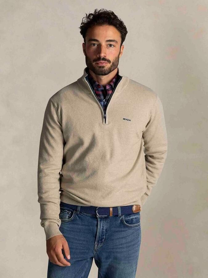 New zealand auckland NZA Half Zip Trui Christopher Melange Warm Beige - Foto 2