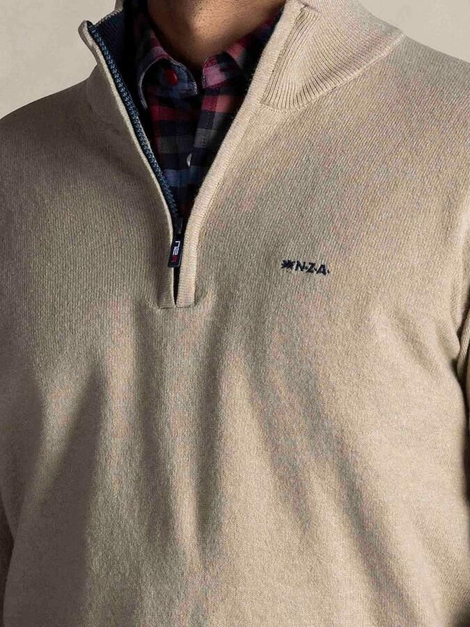New zealand auckland NZA Half Zip Trui Christopher Melange Warm Beige - Foto 3