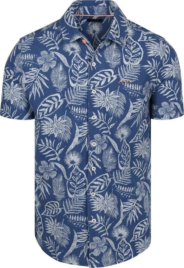 New zealand auckland NZA Overhemd Short Sleeve Piqué Flower Print Blauw