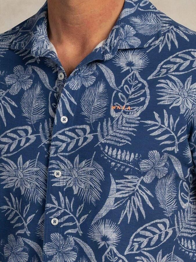 New zealand auckland NZA Overhemd Short Sleeve Piqué Flower Print Blauw - Foto 2