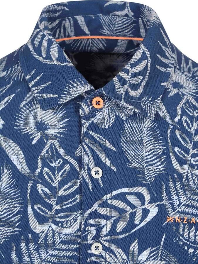 New zealand auckland NZA Overhemd Short Sleeve Piqué Flower Print Blauw - Foto 4