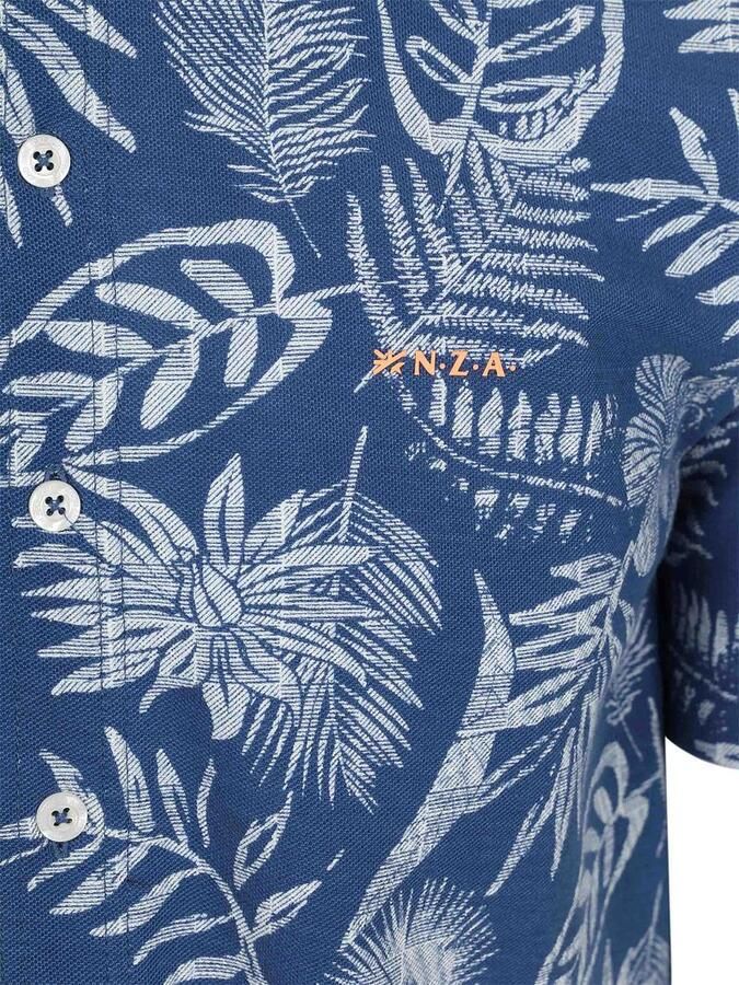 New zealand auckland NZA Overhemd Short Sleeve Piqué Flower Print Blauw - Foto 5