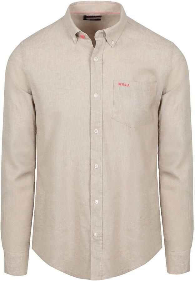 New Zealand Auckland regular casual overhemd met linnen beige - Foto 4