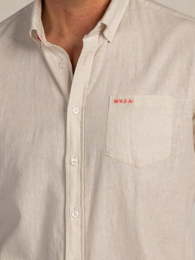 New Zealand Auckland regular casual overhemd met linnen beige - Foto 5