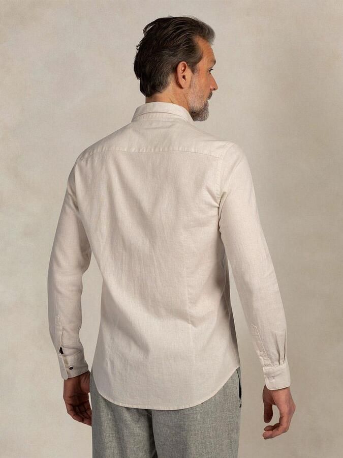 New Zealand Auckland regular casual overhemd met linnen beige - Foto 6