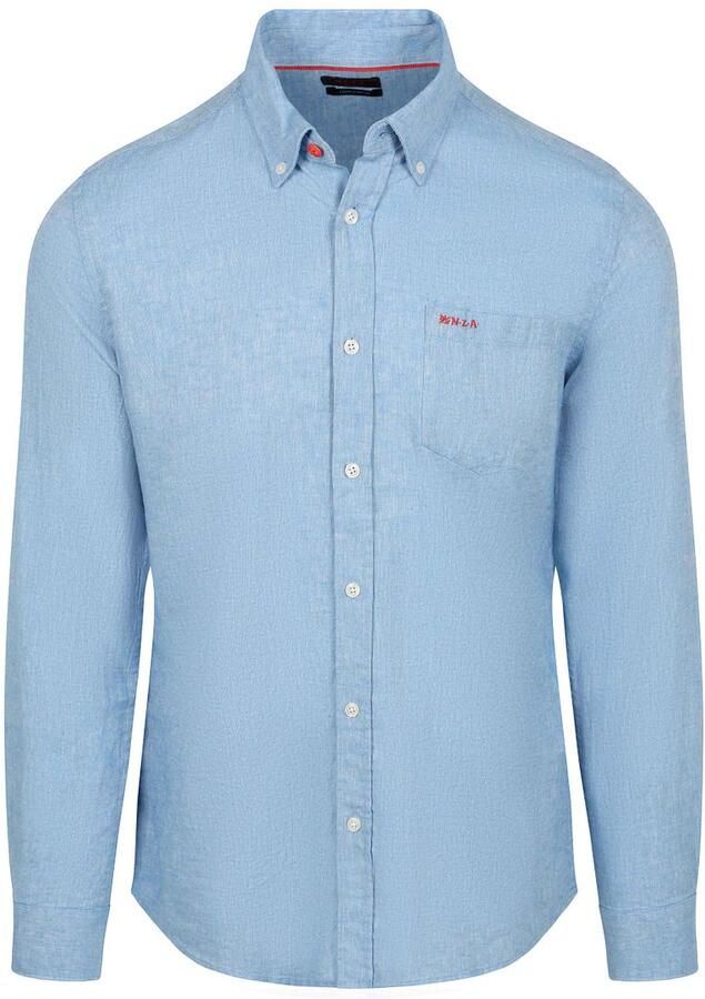 New Zealand Auckland regular casual overhemd met linnen blauw - Foto 3