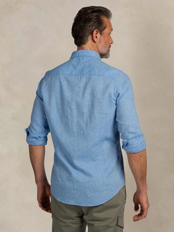 New Zealand Auckland regular casual overhemd met linnen blauw - Foto 5