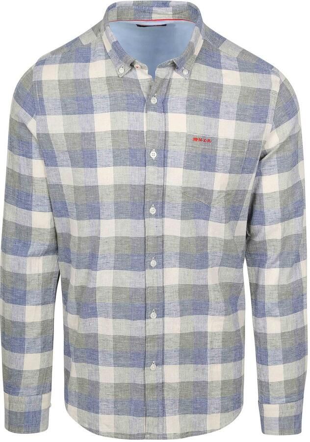 New zealand auckland NZA Shirt Picton Linnen Blend Ruit Blauw