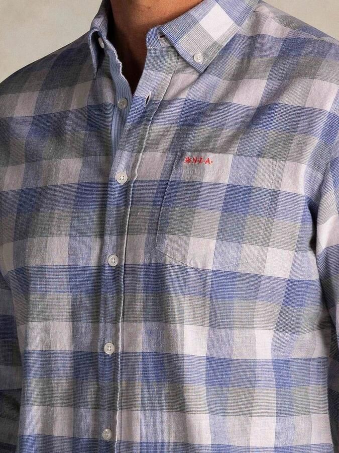 New zealand auckland NZA Shirt Picton Linnen Blend Ruit Blauw - Foto 2