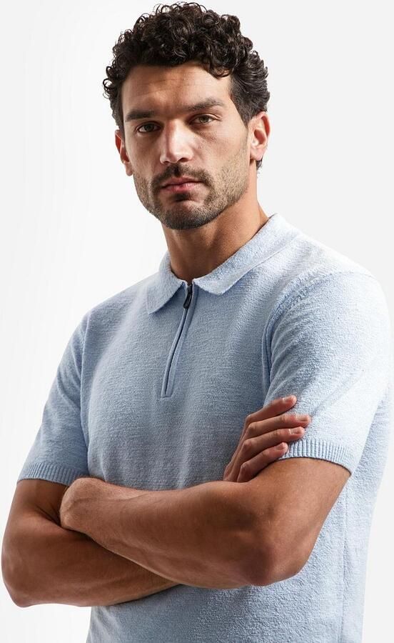 No Excess Polo Shirt Korte Mouw Half Zip Poloshirt Lichtblauw - Foto 4