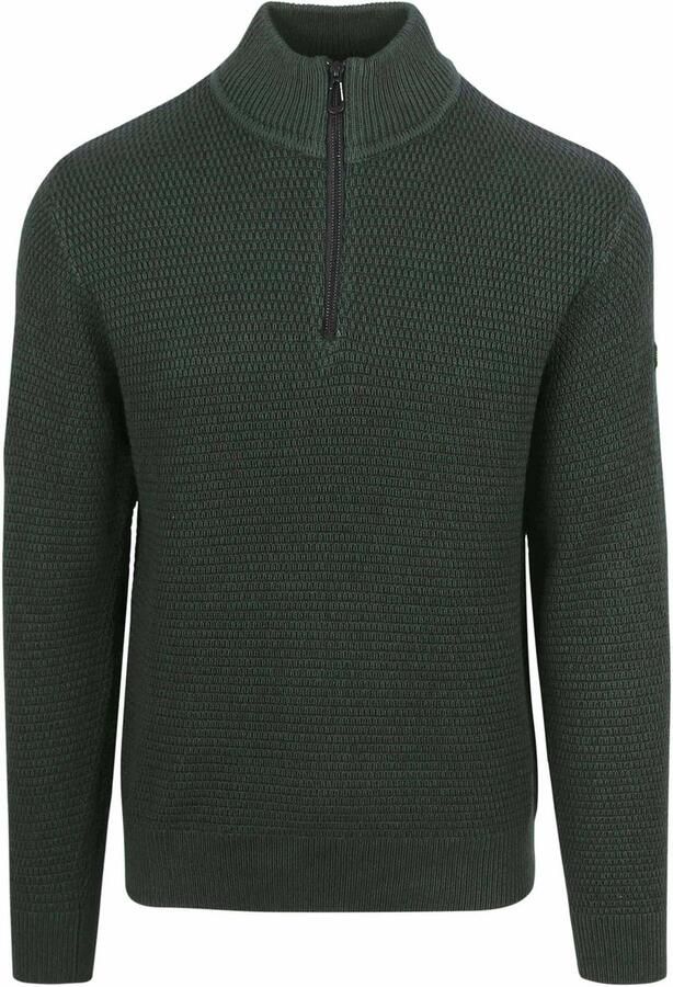 No Excess Sweater Half Zip Trui Structuur Melange Donkergroen
