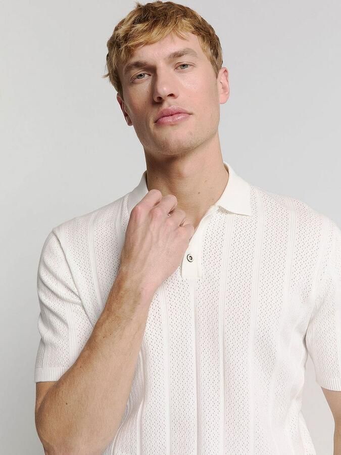 No Excess Knitted Poloshirt Off White - Foto 3