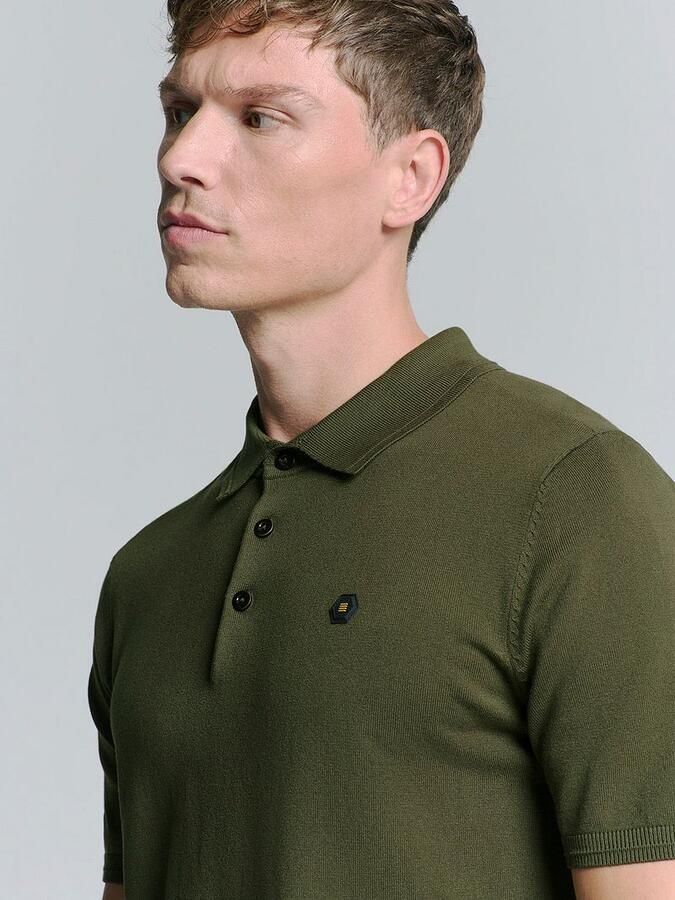 No Excess Knitted Poloshirt Olijfgroen - Foto 3
