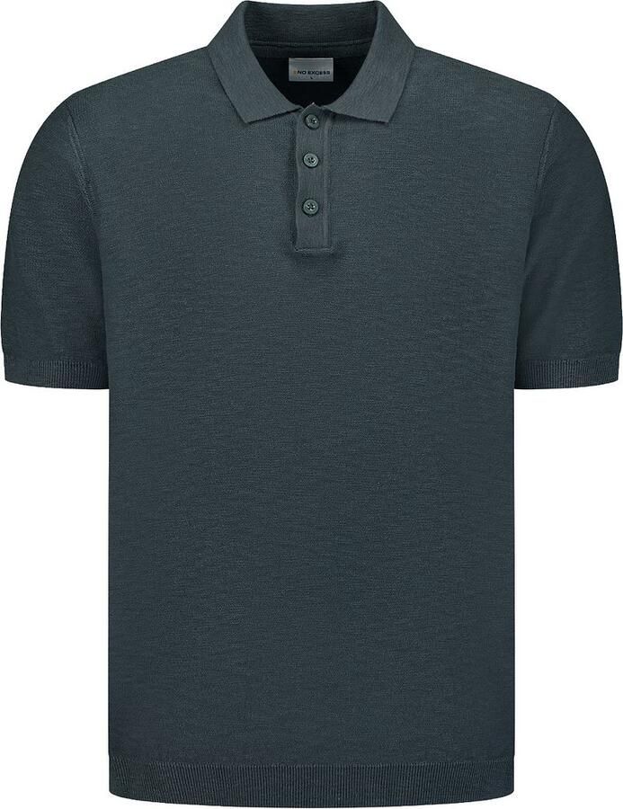 No Excess Knitted Slub Poloshirt Dark Steel