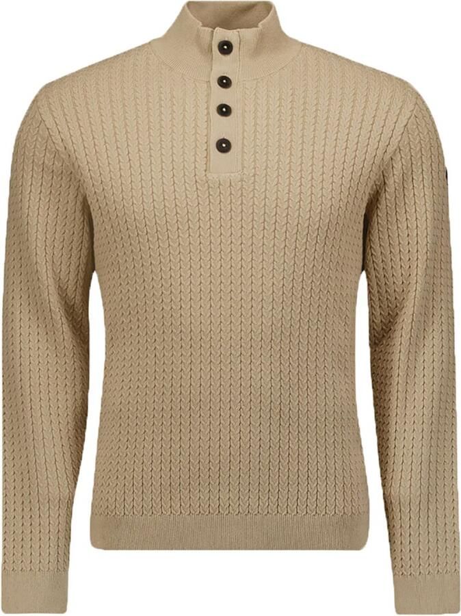 No Excess Half Zip Sweater met Knopen en Ribstructuur Beige Heren