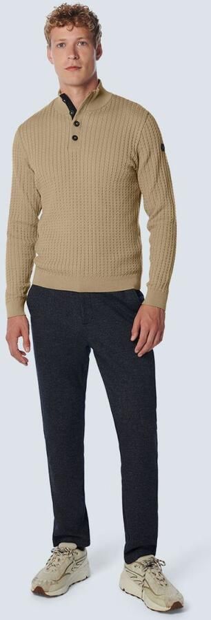 No Excess Half Zip Sweater met Knopen en Ribstructuur Beige Heren - Foto 4