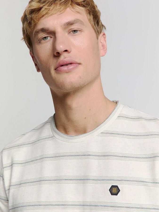 No Excess T-shirt No-Excess T-Shirt Crewneck Jacquard Stripes Ecru - Foto 5