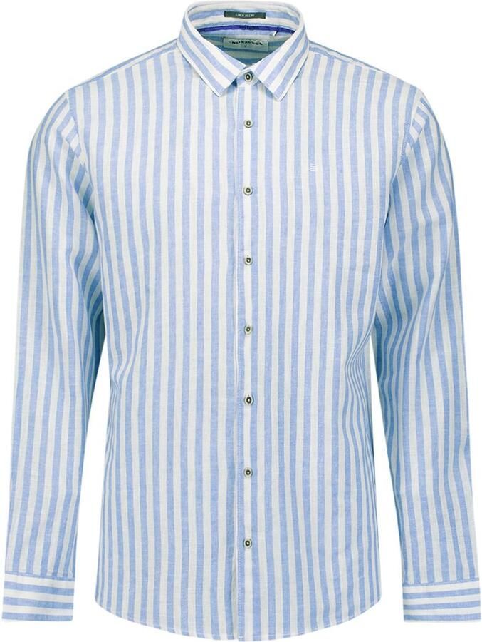 No Excess Overhemd Cotton Linen Stripes Blauw