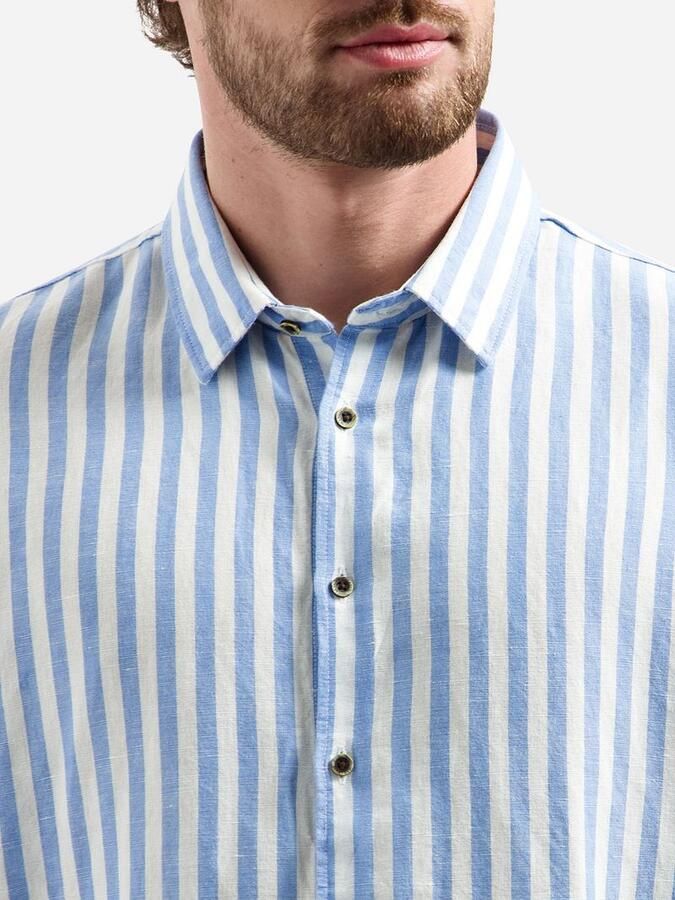 No Excess Overhemd Cotton Linen Stripes Blauw - Foto 2