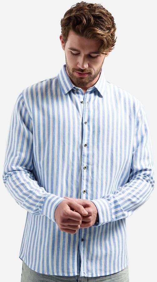 No Excess Overhemd Cotton Linen Stripes Blauw - Foto 4