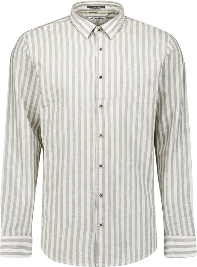 No Excess Overhemd Cotton Linen Stripes Taupe
