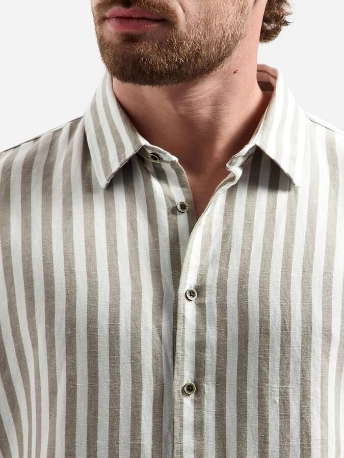 No Excess Overhemd Cotton Linen Stripes Taupe - Foto 2