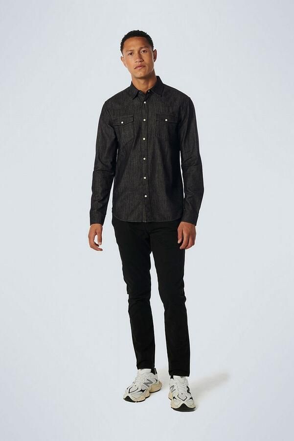 No Excess Overhemd Lange Mouw Overhemd Denim Twill Antraciet