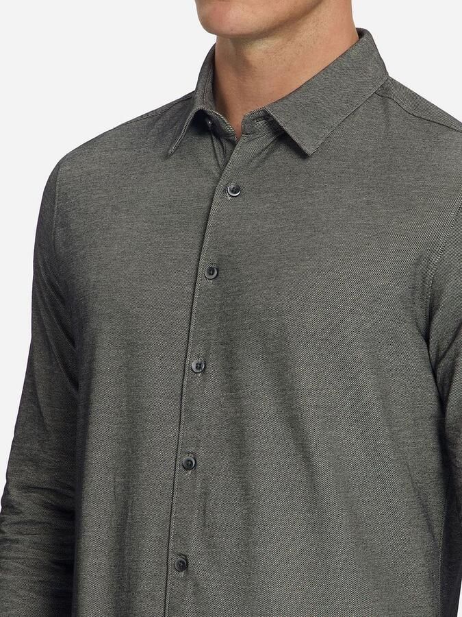 No Excess regular fit casual gemêleerd twill overhemd cement - Foto 4