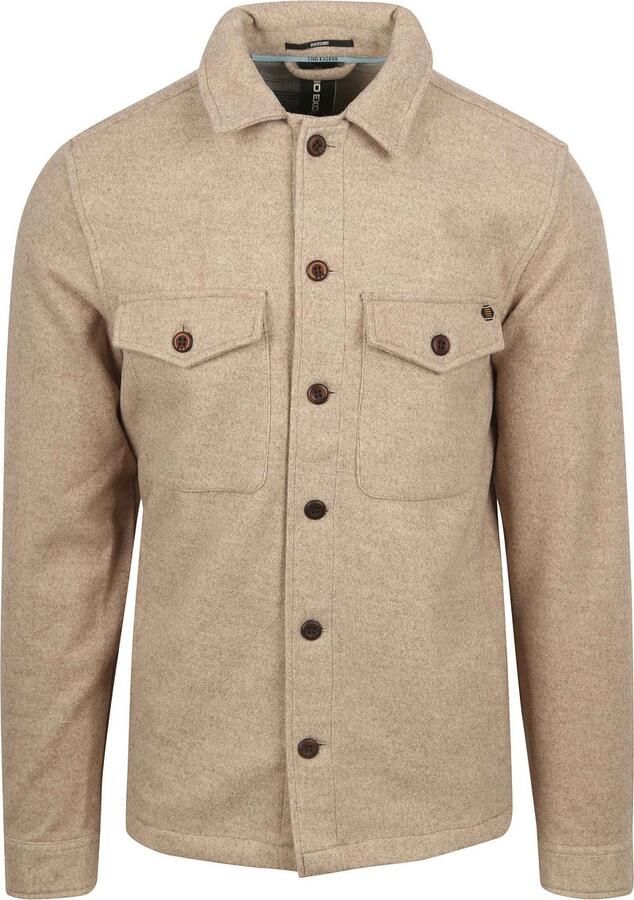 No Excess Melange Button Closure Overshirt Beige Heren