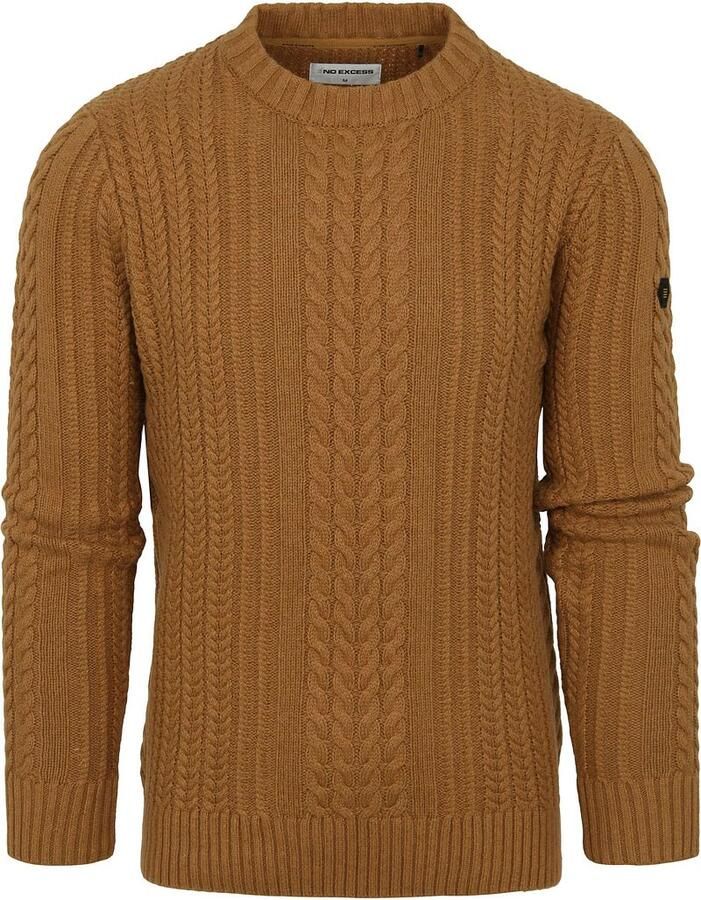 No Excess Pullover Crewneck Cable Knit met W Dark Fudge Bruin Heren