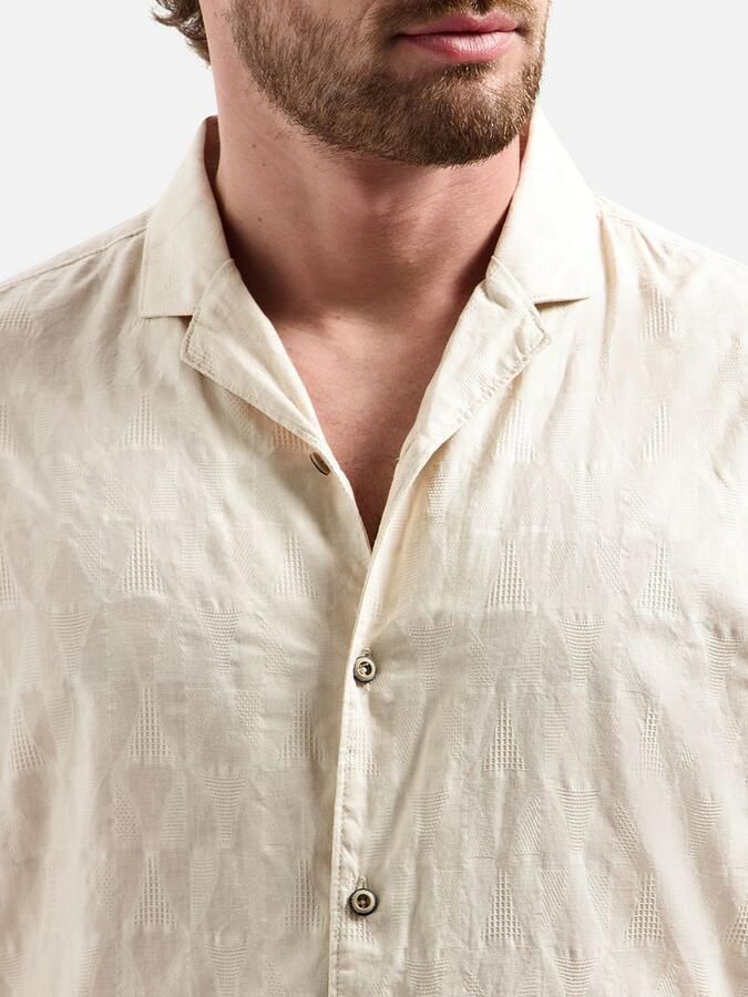 No Excess Short Sleeve Jacquard Overhemd Ecru - Foto 3