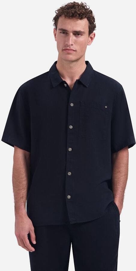 No Excess Short Sleeve Overhemd Linen Blend Navy