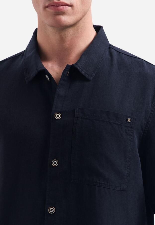 No Excess Short Sleeve Overhemd Linen Blend Navy - Foto 3