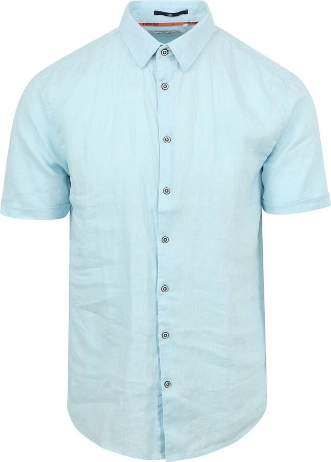 No Excess Short Sleeve Overhemd Linnen Lichtblauw