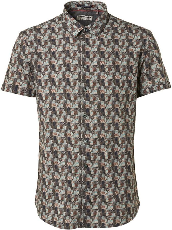 No Excess Overhemd Lange Mouw Short Sleeve Overhemd Print Groen