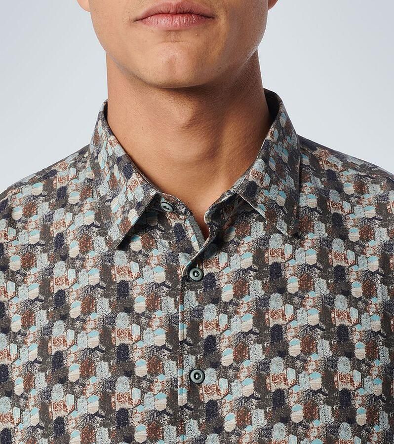 No Excess Overhemd Lange Mouw Short Sleeve Overhemd Print Groen - Foto 2